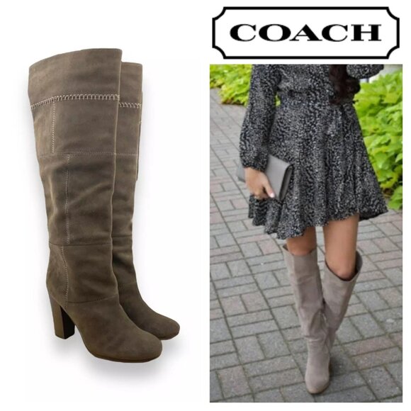 NWT Sz 11 Coach Trudie Knee High Brown Suede Boots Patchwork - Picture 1 of 16